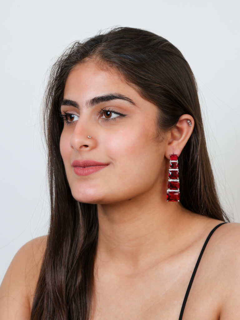 ruby block earrings